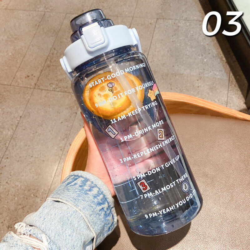 2L Sports Stickers Water Bottle Large Capacity Straw Gradient Fitness Water Cup
