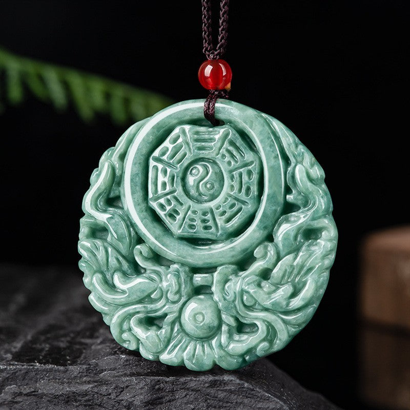 China Natural Grade A Jade Jadeite Dragon Tai Chi Amulet Blessing Pendant Gift