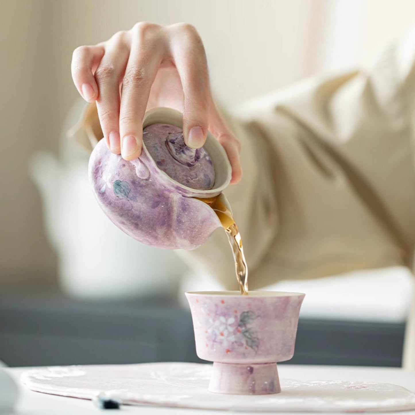 Ceramics Hand Held Teapot with 1cups 3pc Set 120ml Tea Pot Kungfu Tea Set Suit