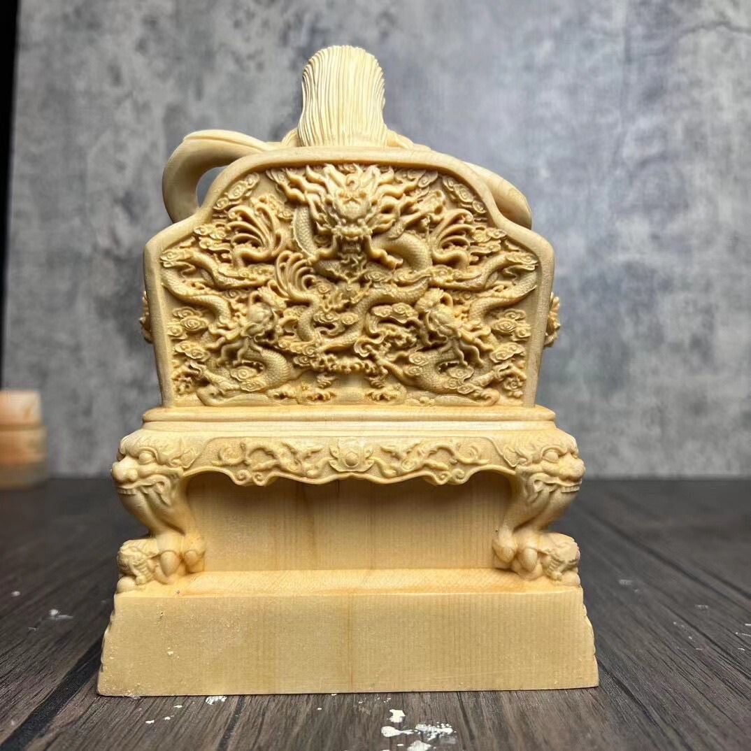 Chinese Boxwood Carved Emperor Zhenwu Statue Taoism God Daoist Deity Home Decor