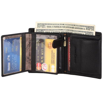 Brand New Authentic RFID Protected Black BI-Fold Genuine Leather Mens Wallet