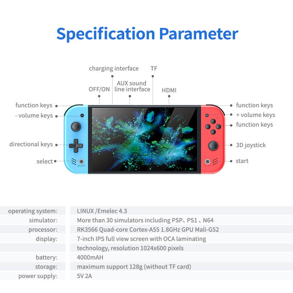 M20PRO HD 7-inch IPS Screen Handheld Portable Game Console Retro Arcade