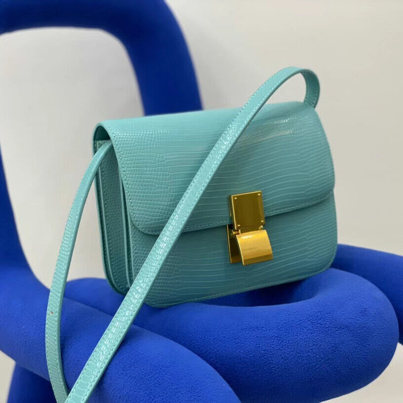 Lizard Effect Real Leather Flap Box bag Shoulder bag Purse Crossbody Square bag