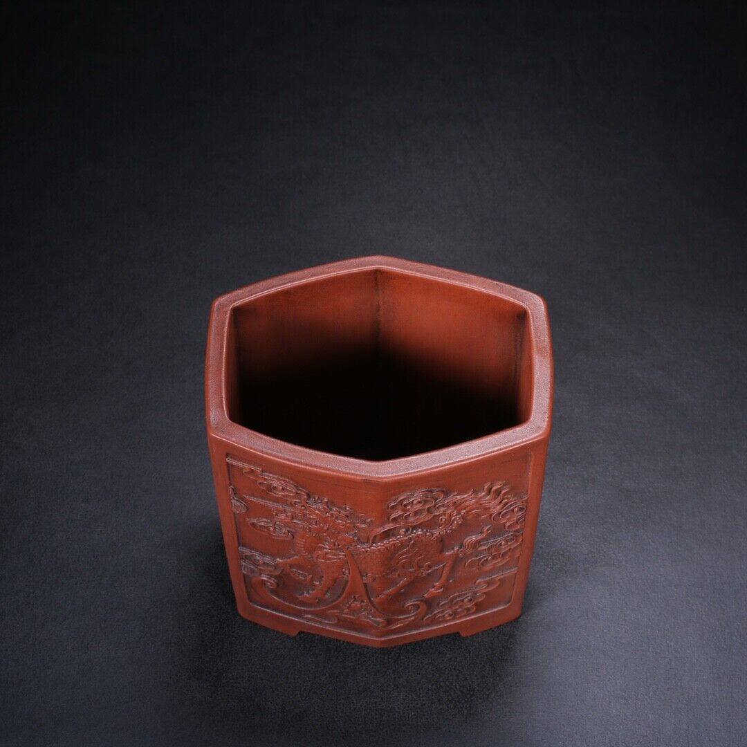 Chinese Yixing Zisha Clay Handmade Exquisite pen holder（笔筒 底款：铁画轩）
