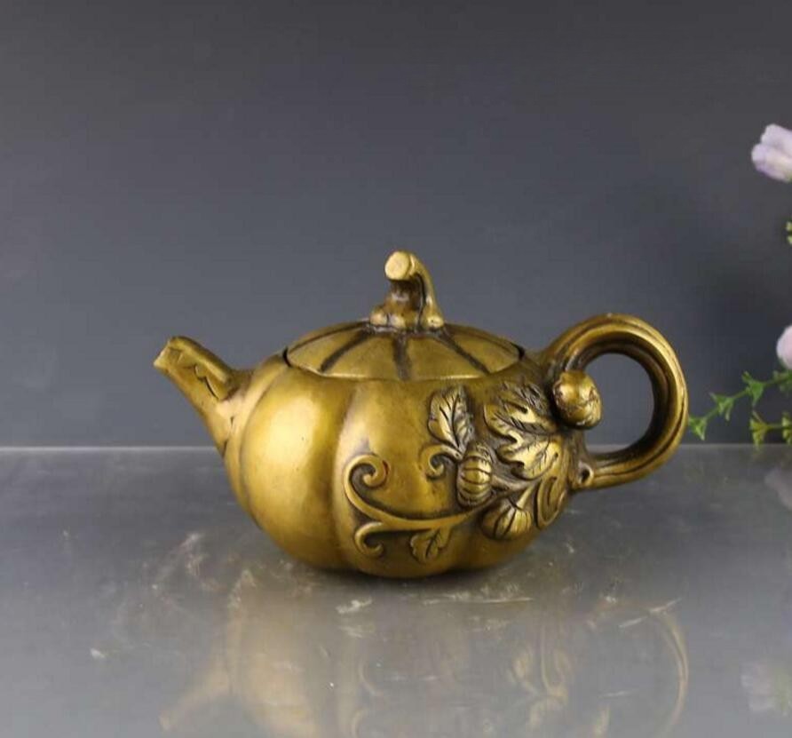 1pc Copper Pot Kettle Pumpkin Shaped Pot Household Gift Ornament