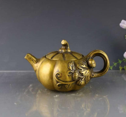 1pc Copper Pot Kettle Pumpkin Shaped Pot Household Gift Ornament