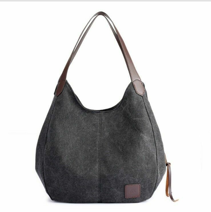New Women Canvas Tote Bag Casual Handbag Travel Large Zipper Shoulder Purse