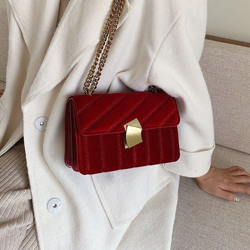 Handbag Shoulder Bag Vintage Velvet Chain Evening Clutch Messenger Crossbody 1PC