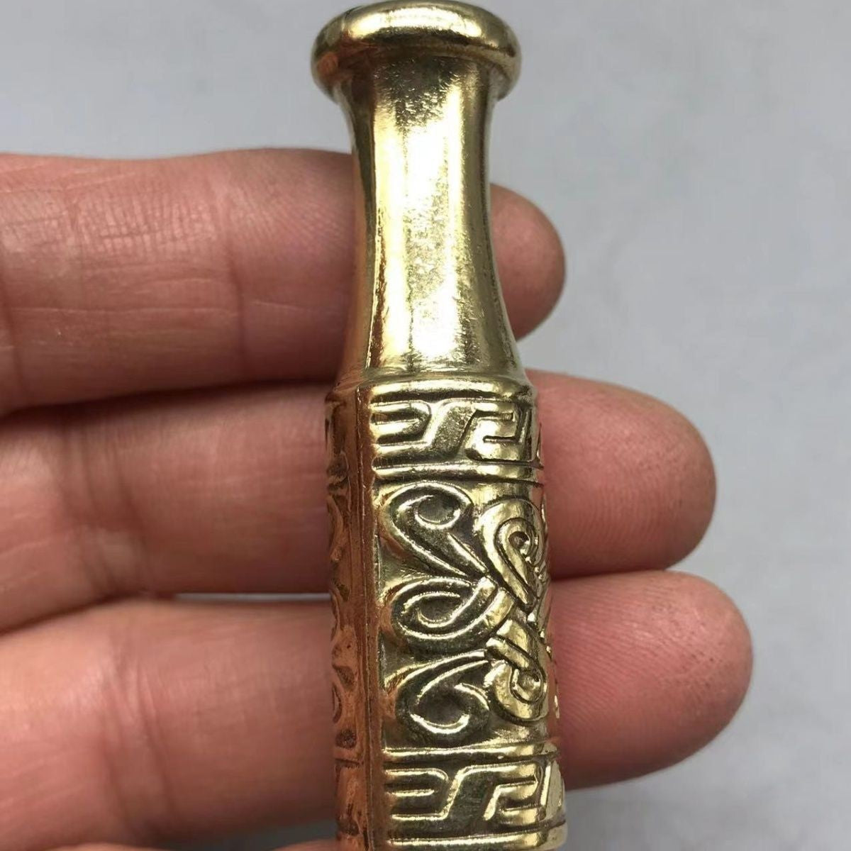 Vintage Brass Engraved Tobacco Pipe Mouthpiece | Handmade Smoking Accessory