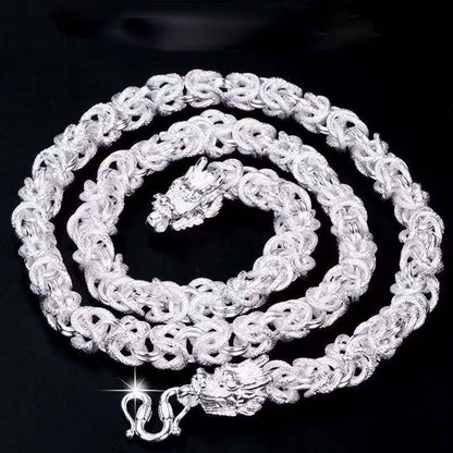 Men's 925 Sterling Solid Silver Necklace Classic Round Faucet Dragon Jewelry