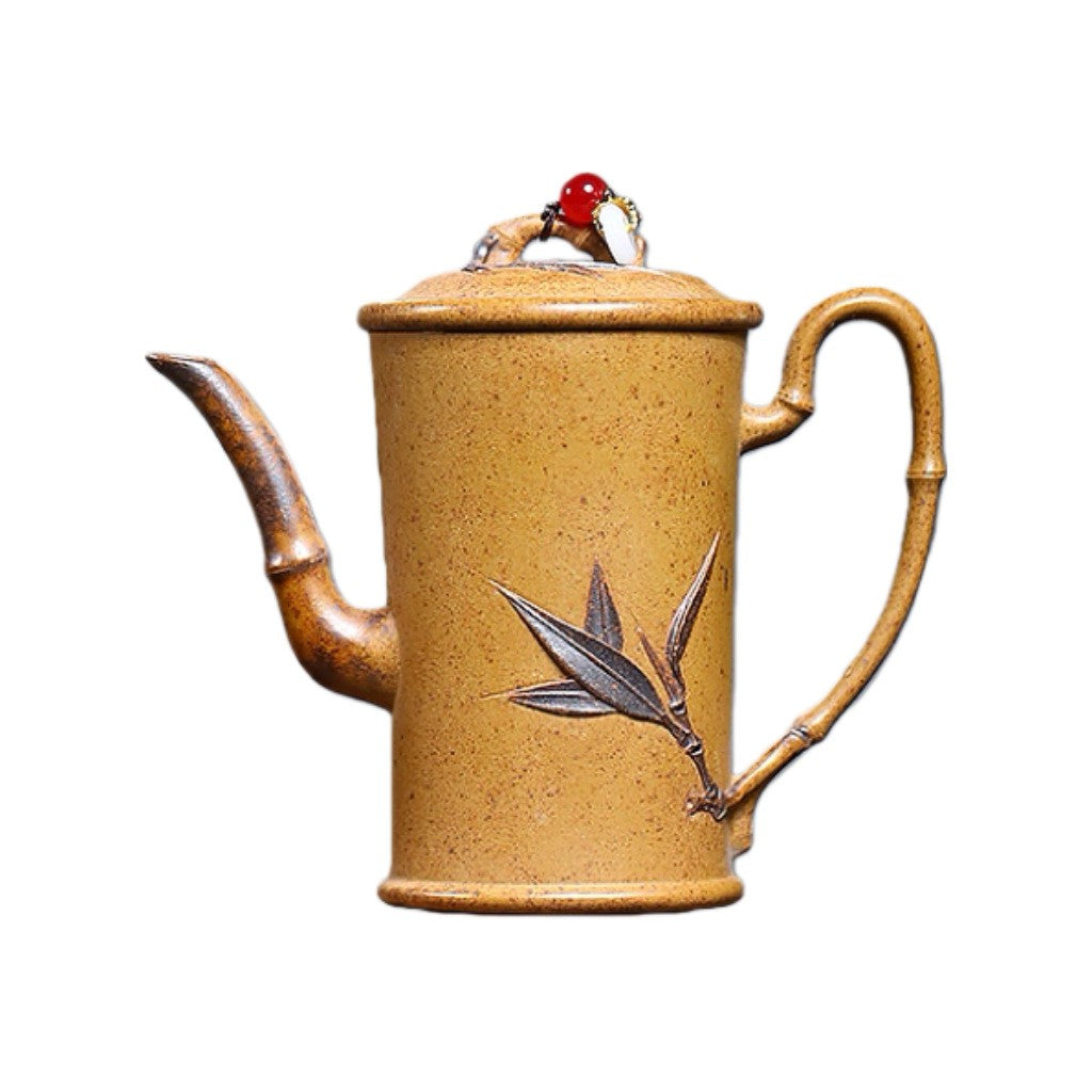 China Duan Clay Tea Pot True Yixing Zisha Master Pot Bamboo Relief Handmade Pots