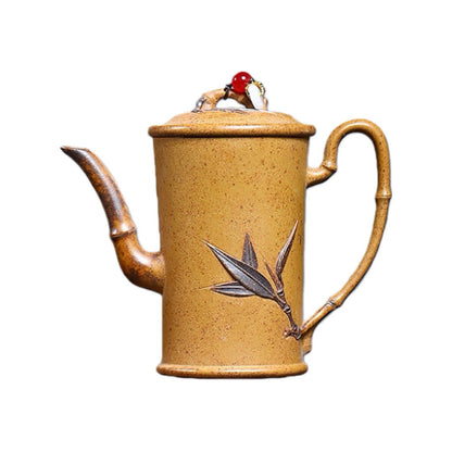 China Duan Clay Tea Pot True Yixing Zisha Master Pot Bamboo Relief Handmade Pots