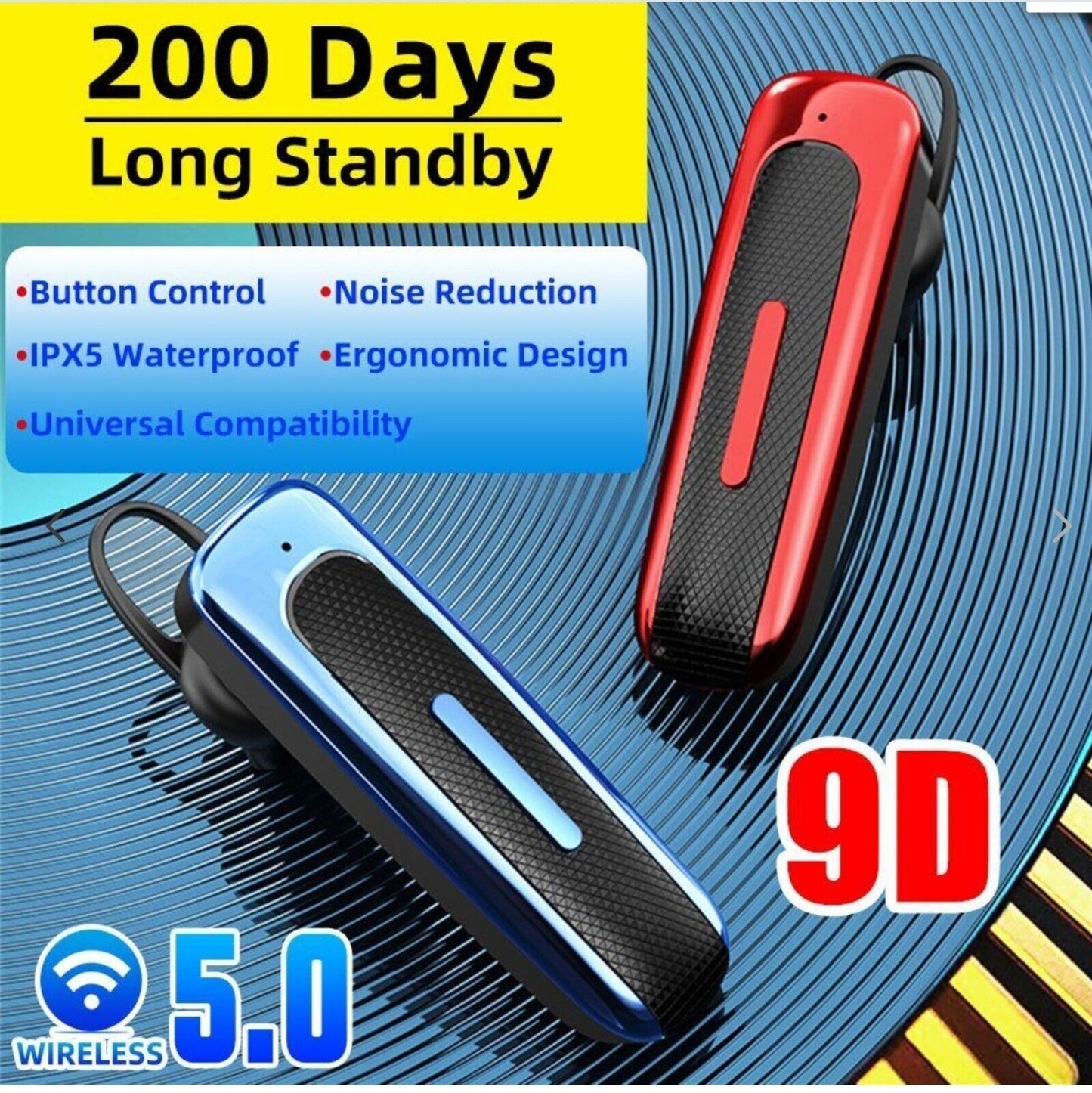 Bluetooth 5.0 Earpiece Driving Trucker Wireless Headset Earbuds Noise Cancelling