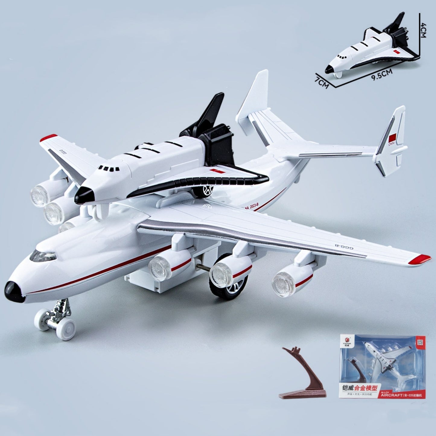 1/400 Soviet An-225 Plane w/Buran Orbiter Model Sound Light Pull Back Toy Decor