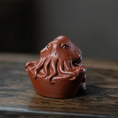 1pc 1.93" Chinese Yixing Purple Clay Tea Pet Octopus Statue Handmade Sculpture