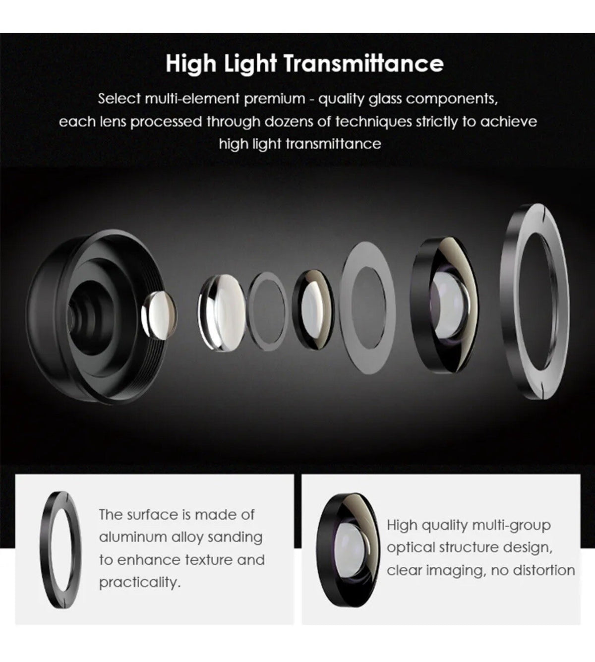 HD 5 in1 camera phone lens kit 4K wide angle macro telescope mobile fisheye lens