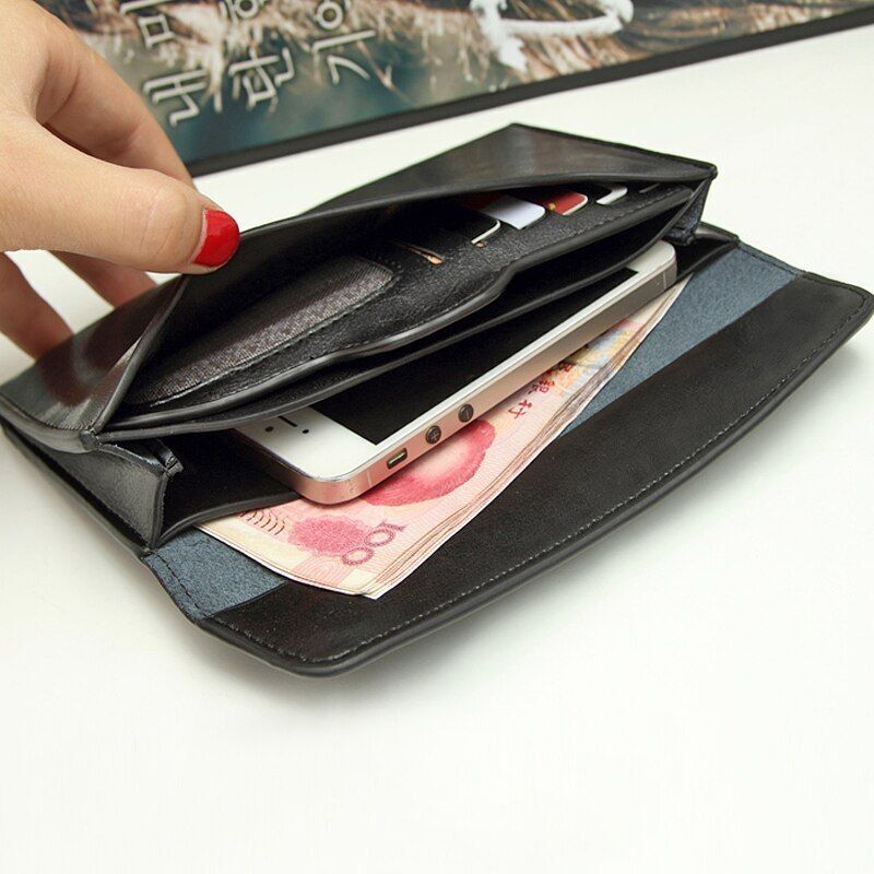 Leather Women Wallet Long Thin Purse Cowhide Multiple Cards Holder Clutch Bags