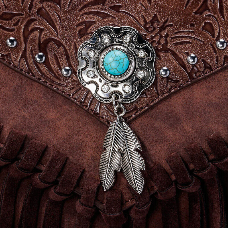 Celela Turquoise Fringe Studded Women Crossbody shoulder Bags Handbag Purse