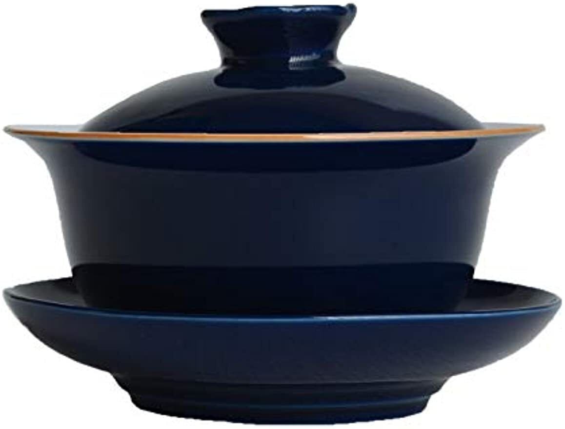Porcelain Gaiwan 6.7oz Teacup Blue Tureen Chinese Sancai Cover Bowl Lip Saucer