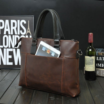 Crazy Horse Leather Briefcase Men's Handbag Laptop Luxury Messenger Shoulder Bag