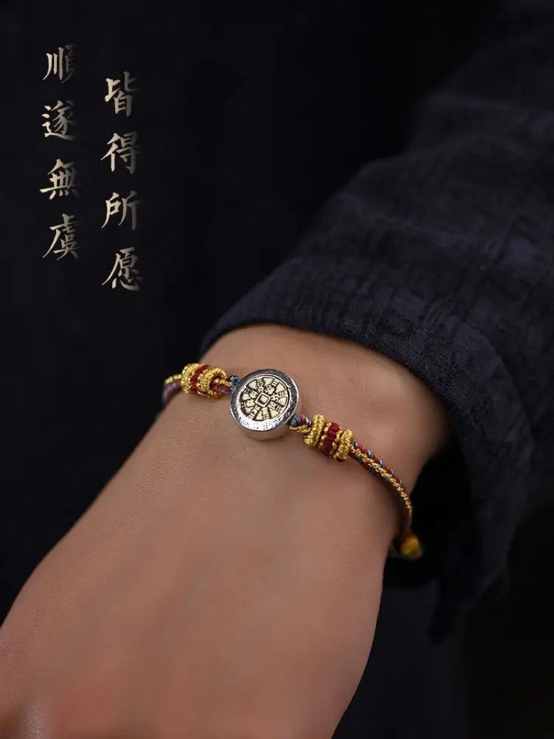 Chinese Retro Sterling Silver Handmade Woven Hand Rope Bracelet Amulet Bangle