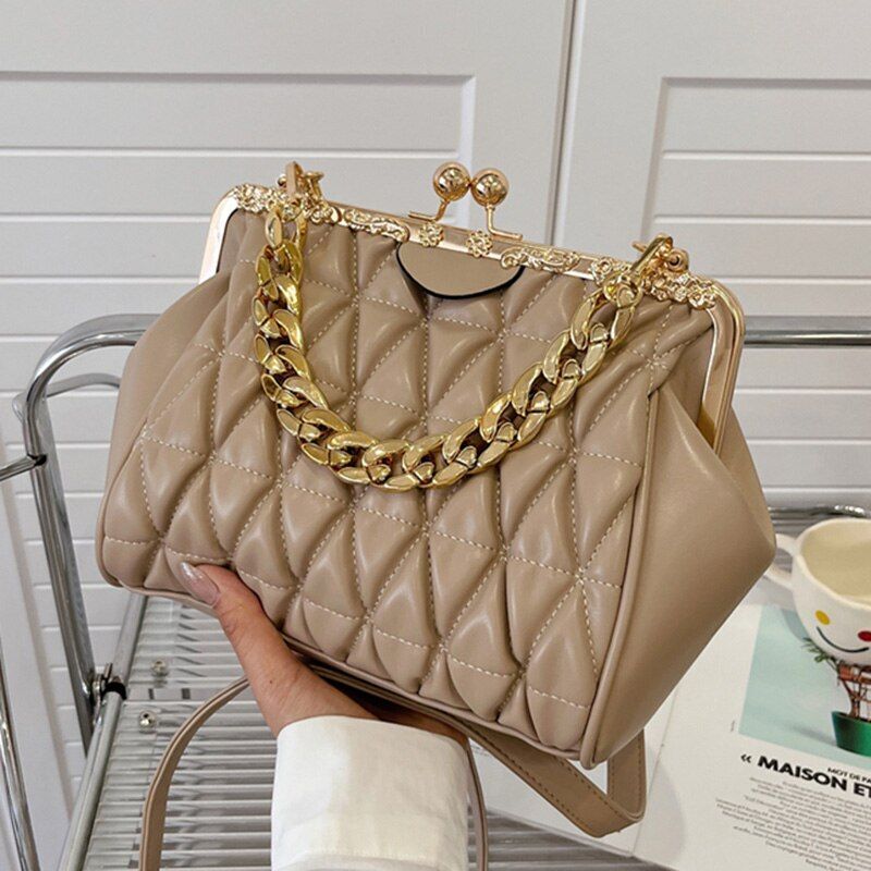 Shoulder Bag Beige Blue Messenger Thick Chain Sling Bag Synthetic Leather Clutch