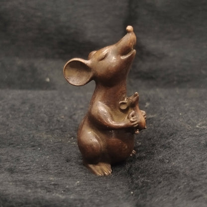 Chinese Antique Purple Bronze Blessed Rat Holding Son Tea Pet Statue