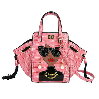 Lady Face Shoulder Bags Funky Top Handle Satchel Handbags Clutch Purse Bat Bag