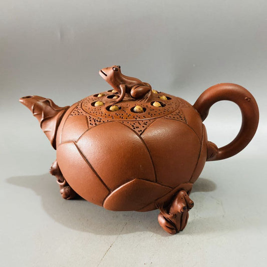 Vintage Chinese Yixing Purple Clay Teapot Zisha Ceremony Frog Lotus Teaware