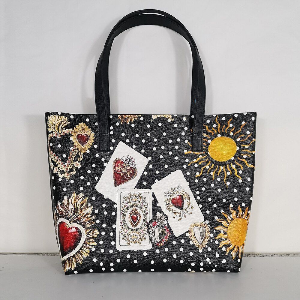 Floral Traveling Shoulder Bag Textured Leather Shopper Large Bag Women Handbags