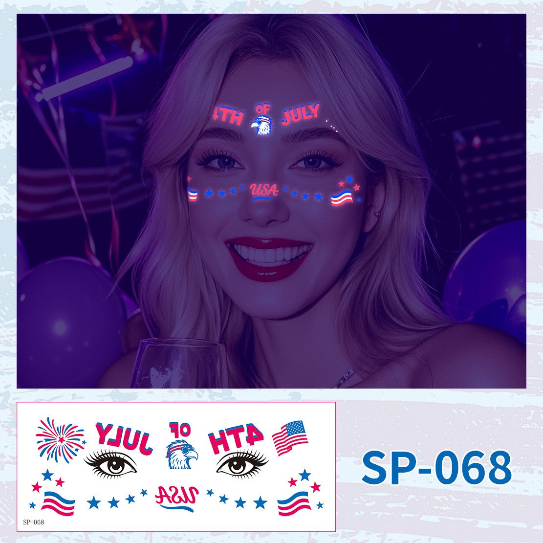 USA Party Neon Dance Glow Fluorescent Face Stickers Tattoo Stickers160*65mm