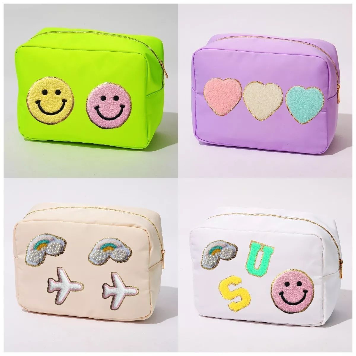 S-XL Embroidery Patch Toiletry Pouch Waterproof Storage Nylon Travel Makeup Bags