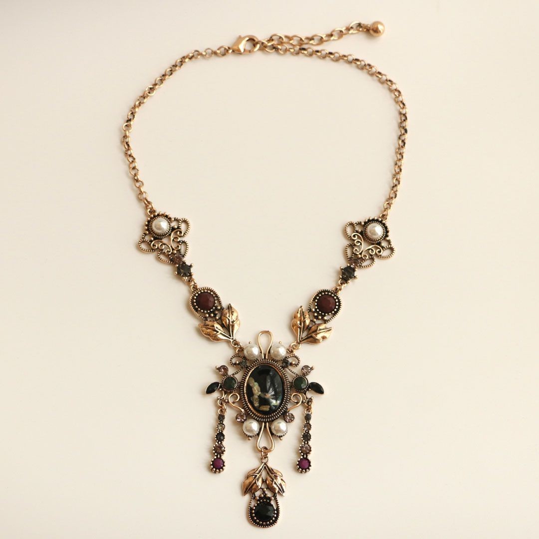 Dark Goddess Bohemian Necklace Vintage Ethnic Crystal Tassel Forehead Pendant