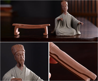 Historical Human Statue Yixing Zisha Purple Clay Tea Pet Posture On Tea Table