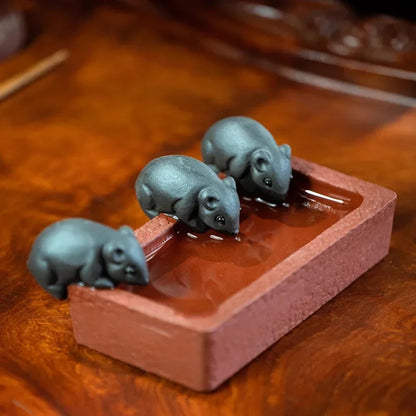 Three Mouse Purple Sands Tea Pet 10cm 4in Animal Sculpture Tea Tray Decor