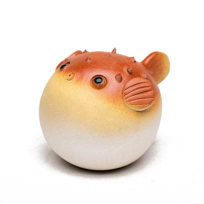 1pc Purple Clay Tea Pet Handmade Pufferfish Statue Ornaments Sculpture Crafts