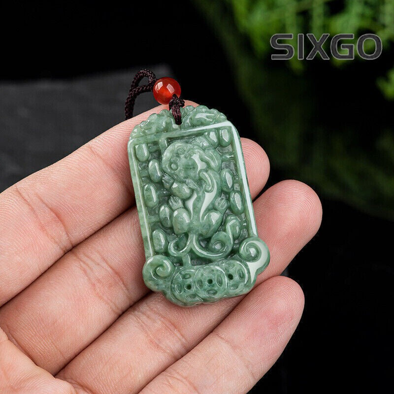 Real Grade A Natural Green Jade Jadeite Men Women Ruyi Pixiu Pendant 13.5g