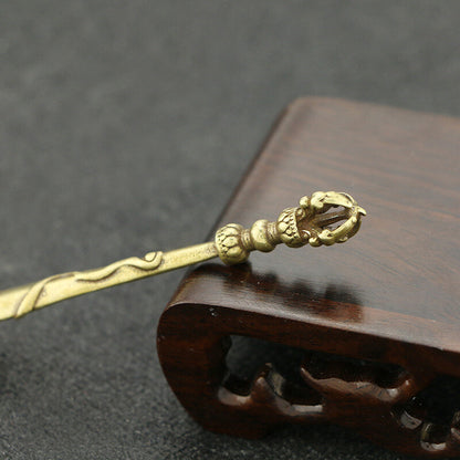 Curio Chinese Collection Bronze Buddhism Manjusri Wisdom Sword Small Statue