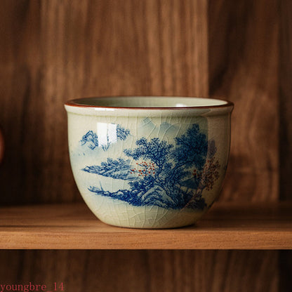 Blue and White Landscape Teacup Old Pottery Mud Water Jug Fragrance Cup