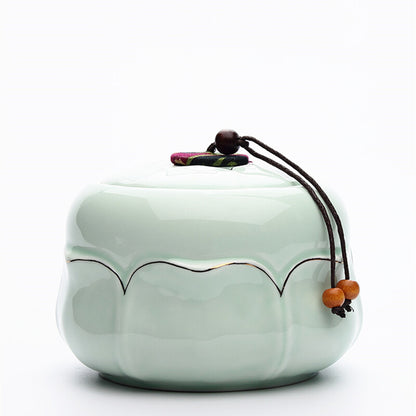 Celadon Porcelain Canister For Loose Tea Small Size Jar With Lid Tea Storage Tin
