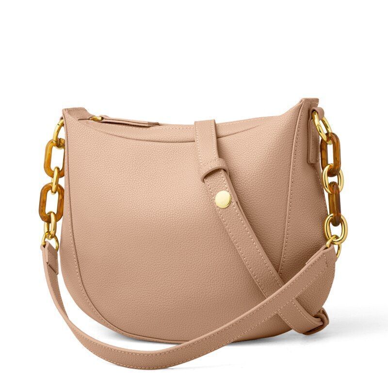 Cow Leather Shoulder Bag Handbag Elegant Black Purse 29*10*19CM Adjustable Strap