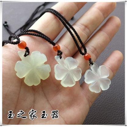 Natural Ice Jade Four Leaf Clover Pendant Lucky Stone Necklace Gift
