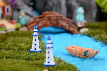 2pcs Fairy Garden Mini Moss Mini Resin Blue-bordered White Light house