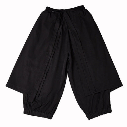 Men Japanese Loose Wide Leg Pants Drawstring Kimono Samurai Baggy Trousers Skirt