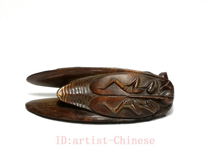 Chinese boxwood hand carved cicada Figure statue netsuke collectable hand piece