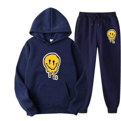Unisex Winter Fashion Hoodie Set with Smiley Print