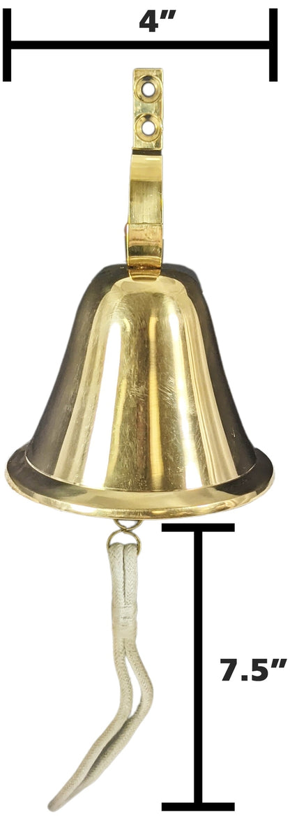 4 Inch Solid Brass Hanging Wall Bell with Rope for Ringing - Fully Functional...