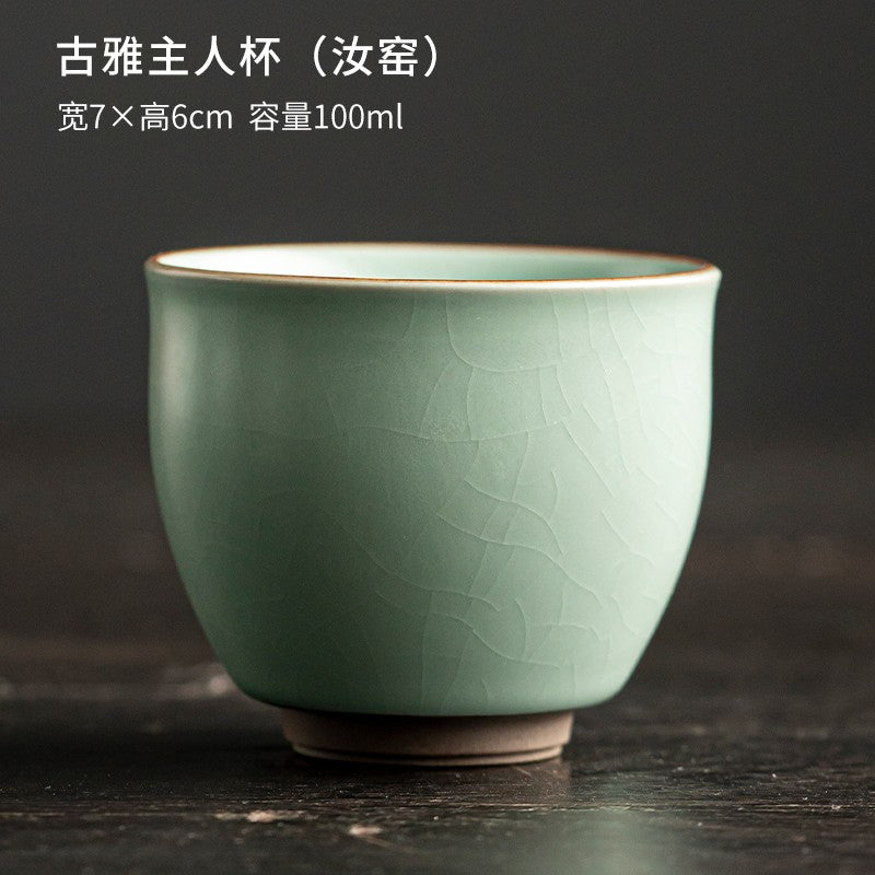 1pc Handmade Ru Kiln Teacup Master Cup Single Cup Tasting Cup Kung Fu Tea Set