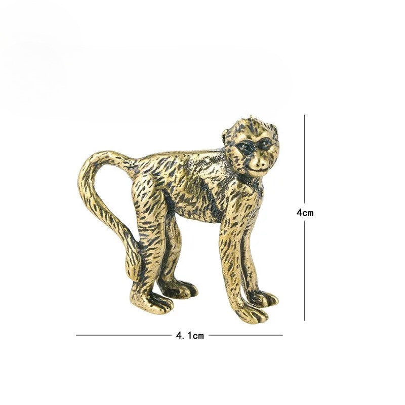 Solid Brass Long Tail Monkey Figurine Miniature Tea Pet Craft Desktop Ornament
