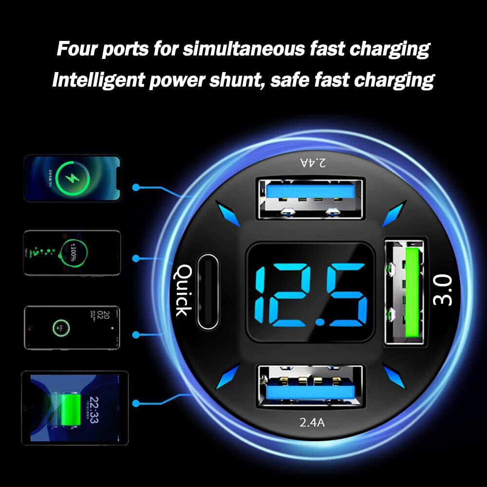 4 Port USB Type-C Fast Car Charger Adapter For Galaxy Note8 Note9 Note10 Plus 5G